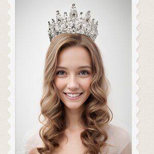 Vintage Crown Queen Headband, Silver Wedding Tiara, Hair Jewelry Accessories